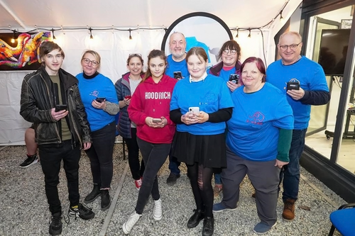 Image of Cllr. Ian Roome with members and supporters of Blue Elephant at the launch of the B-Herd App.